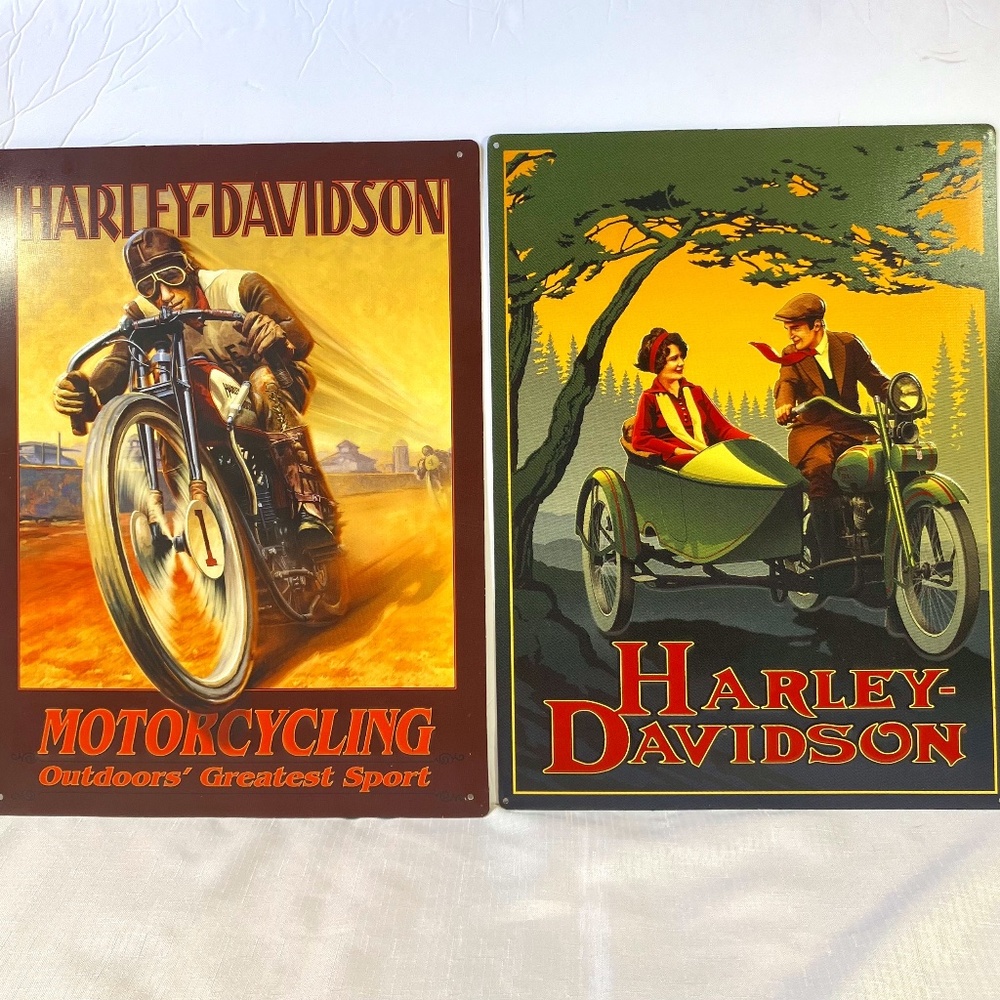 Harley-Davidson Set Of 2 Metal Signs, Retro Look, EUC
